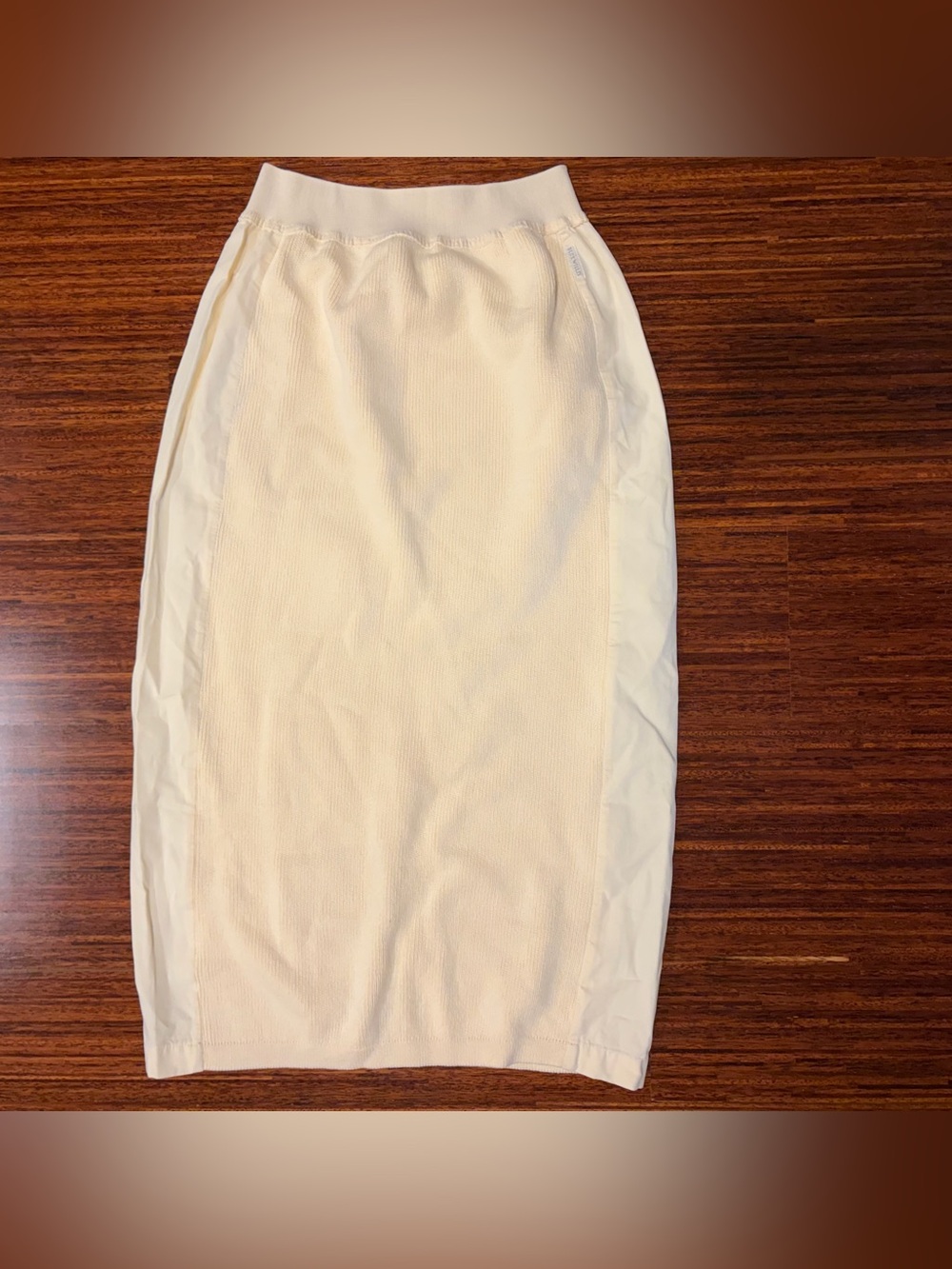 VTG Blue Willi's Ivory Ribbed Panel Midi Skirt Large EUC
